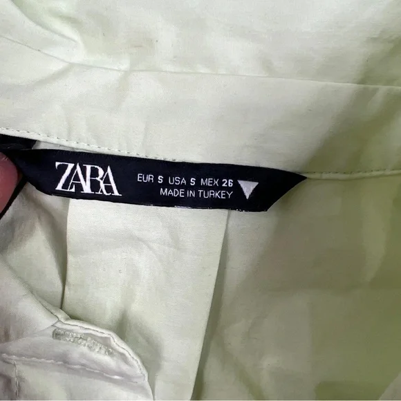 Zara  Womens Green Button Front Shirt Boho Crop Long Sleeve Size S A060223 - Picture 3 of 7